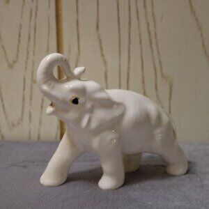 Elephant Figurine - White with Trunk Up - Unmarked - Vintage